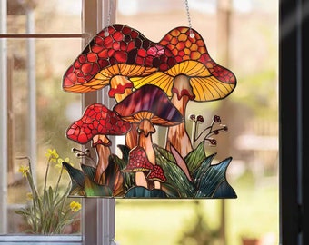 Mushroom Acrylic Window Hanging, Mushroom Window Decor, Mushroom Kitchen Decor, Gifts For Women, New house Decor, Mushroom Lover Gift
