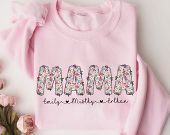 Personalisierte Mama Sweatshirt, Mama Shirt, neue Mama Geschenke, Großmutter Mama mit Enkel Namen, Muttertagsgeschenk Shirt, zur Mama befördert