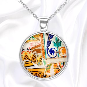Gaudi mosaic pendant necklace, gift for her, Barcelona souvenir