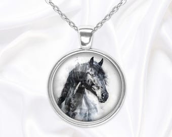 Black horse pendant necklace / keychain, equestrian jewelry, gift for horse lover
