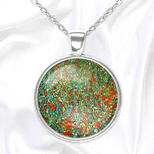 Art pendant necklace with landscape painting by Gustav Klimt, gift for art lovers, summer jewelry
