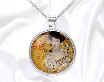 Unique wearable art, handmade necklace with iconic Gustav Klimt painting, unique birthday gift for her