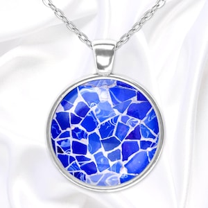 Blue Gaudi mosaic pendant necklace, gift for her, Barcelona souvenir