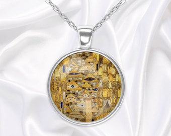 Détail de la « Dame en or », collier pendentif avec la célèbre peinture de Gustav Klimt, bijoux d'art faits main