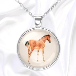 Horse pendant necklace with vintage painting, unique gift for horse lovers and riders