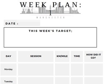 Manchester Marathon 2024 running journal. Printable planner