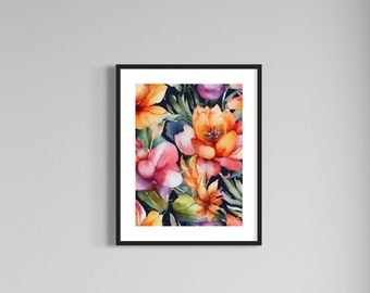 Watercolor flowers print,instant download, prinable art, flowers print,floral wall art, colorful floral print