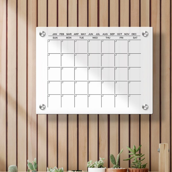 Grand calendrier en acrylique | Tableau effaçable à sec personnalisé | Agenda familial personnalisé | Calendrier mural 2024 | Agenda mensuel | Cadeau de pendaison de crémaillère