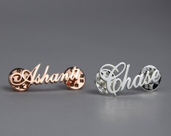 Custom Name Brooch in Gold / Silver / Rose Gold Personalized Brooch Clasp Customized Initial Numbers Gift Enamel Pin Birthday Gift