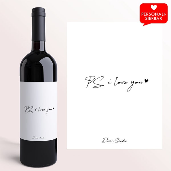 Valentinstag Geschenk PS i love you || Personalisiertes Wein Flaschen Etikett | Valentinstaggeschenk | Freund Mann ihn | Freundin Frau sie