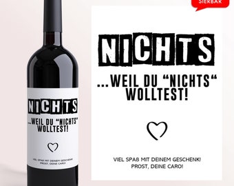 Weihnachtsgeschenk Weinetikett Nichts | Personalisiertes Wein Etikett | Frohe Weihnachten Geschenk Geburtstag Geburtstagsgeschenk | Freundin