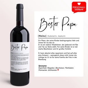 Bester Papa Definition | Personalisiertes Weinetikett | Vatertagsgeschenk Vatertag Geschenk für Männer Vater Papa Ihn Wein Etikett