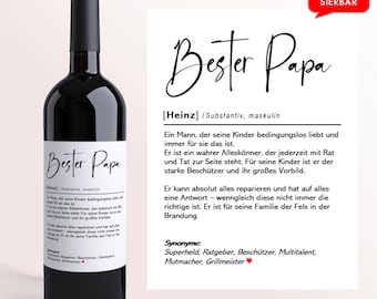 Bester Papa Definition | Personalisiertes Weinetikett | Vatertagsgeschenk Vatertag Geschenk für Männer Vater Papa Ihn Wein Etikett