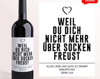 Geburtstagsgeschenk Weinetikett Socken | Personalisiertes Wein Etikett | Geburtstag Geschenk | 30 40 50 | Weihnachten | Weihnachtsgeschenk