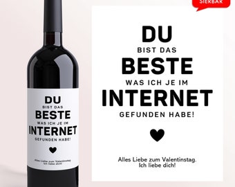 Valentinstag Geschenk Beste im Internet | Personalisiertes Wein Flaschen Etikett | Valentinstagsgeschenk | Männer für ihn valentines gift
