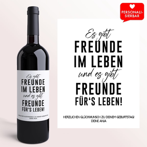 Geburtstag Geschenk Freunde im Leben | Personalisiertes Wein Flaschen Etikett | Geburtstagsgeschenk | Freundschaft | Freundin | Freundinnen