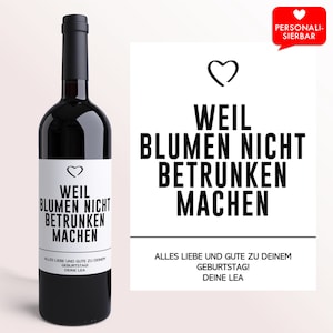 Geburtstagsgeschenk Weinetikett Blumen | Personalisiertes Wein Etikett | Geburtstag Geschenk | 30 40 50 | Freundin | Kollegin | Ruhestand