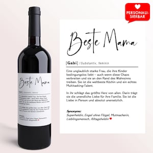 Beste Mama Definition | Personalisiertes Weinetikett | Muttertagsgeschenk Muttertag Geschenk für Sie Mutter Mama Wein Etikett