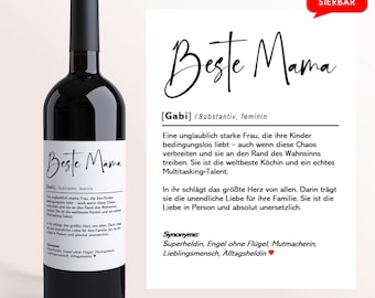 Beste Mama Definition | Personalisiertes Weinetikett | Muttertagsgeschenk Muttertag Geschenk für Sie Mutter Mama Wein Etikett