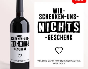 Weihnachtsgeschenk Weinetikett Nichts Geschenk | Personalisiertes Wein Etikett | Frohe Weihnachten Geburtstag Geburtstagsgeschenk | Freundin