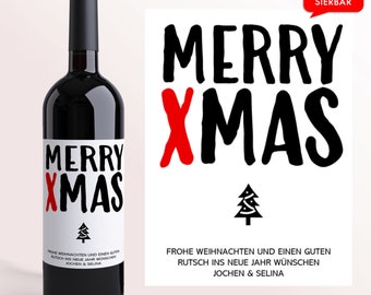 Weihnachtsgeschenk Weinetikett Merry Xmas rot | Personalisiertes Wein Etikett | Weihnachten Geschenk | Familie Freundin Freund | christmas