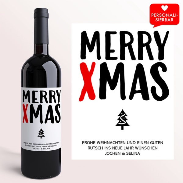 Weihnachtsgeschenk Weinetikett Merry Xmas rot | Personalisiertes Wein Etikett | Weihnachten Geschenk | Familie Freundin Freund | christmas