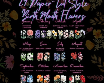 Pappersklippta blommor med födelsemånad: Transparent PNG (digital nedladdning)