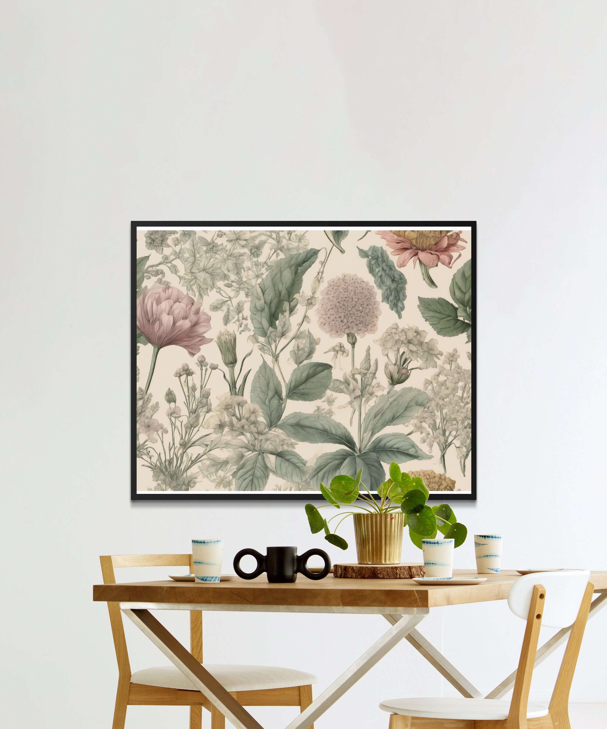 Vintage Floral Digital Art, Botanical PNG, Sublimation Design for ...