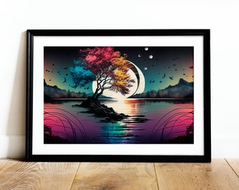 Abstract Colorful Landscape Digital Download, Happiness & Music Inspired Printable Wall Art, Modern Home Decor