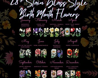 Clipart med blommor i färgat glas: Elegant blommig PNG-samling (digital nedladdning)