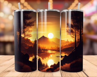 Sublimeringsdesign för Sunset Lake-glas: Kaskad i livfull färg (digital nedladdning)