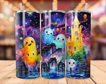 Cute Little Ghosties #3, 20oz Mesmerizing Masterpiece Tumbler Sublimation Design, Color Crafted, Instant Download PNG, Spectrum Tumbler Wrap