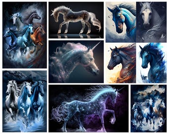 10+ Files - Elemental Horses and Celestial Unicorns Art Print Collection - Digital Download - Horse Art