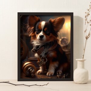 Inventive Tinker Puppy Digital Artwork, Steampunk Engineer Dog Printable, Instant Art Download