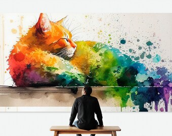 Abstract Watercolor Cat Sleeping in a Window - Digital Download Art Print