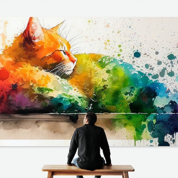 Abstract Watercolor Cat Sleeping in a Window - Digital Download Art Print