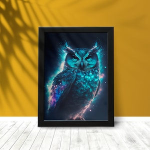 Owl in the Cosmos: Bioluminescent Owl Galaxy Digital Art
