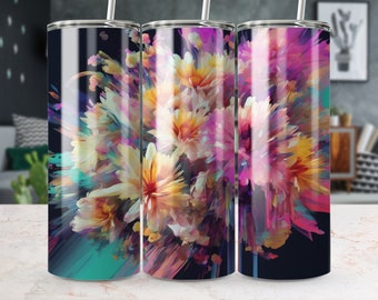 Abstrakt blommig PNG: Livfull sublimeringsdesign för tumbler (digital nedladdning)