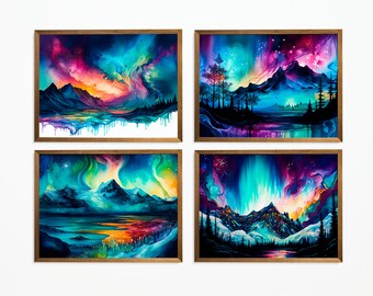 4 filer - Förtrollat vinterland - Mystisk scenisk glacial fantasi drömlandskap konsttrycksamling - Digital nedladdning