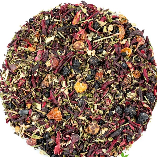 Thé contre l'hypertension - Tisane 50g / 1,76 Oz - Hibiscus, zeste de rose, aronia, feuille de mélisse, aubépine, sureau, prêle, feuille de tilleul