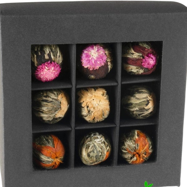 Thé en fleurs - Coffret noir, 9 pièces de thé en fleurs, cadeau parfait, cadeau parfait