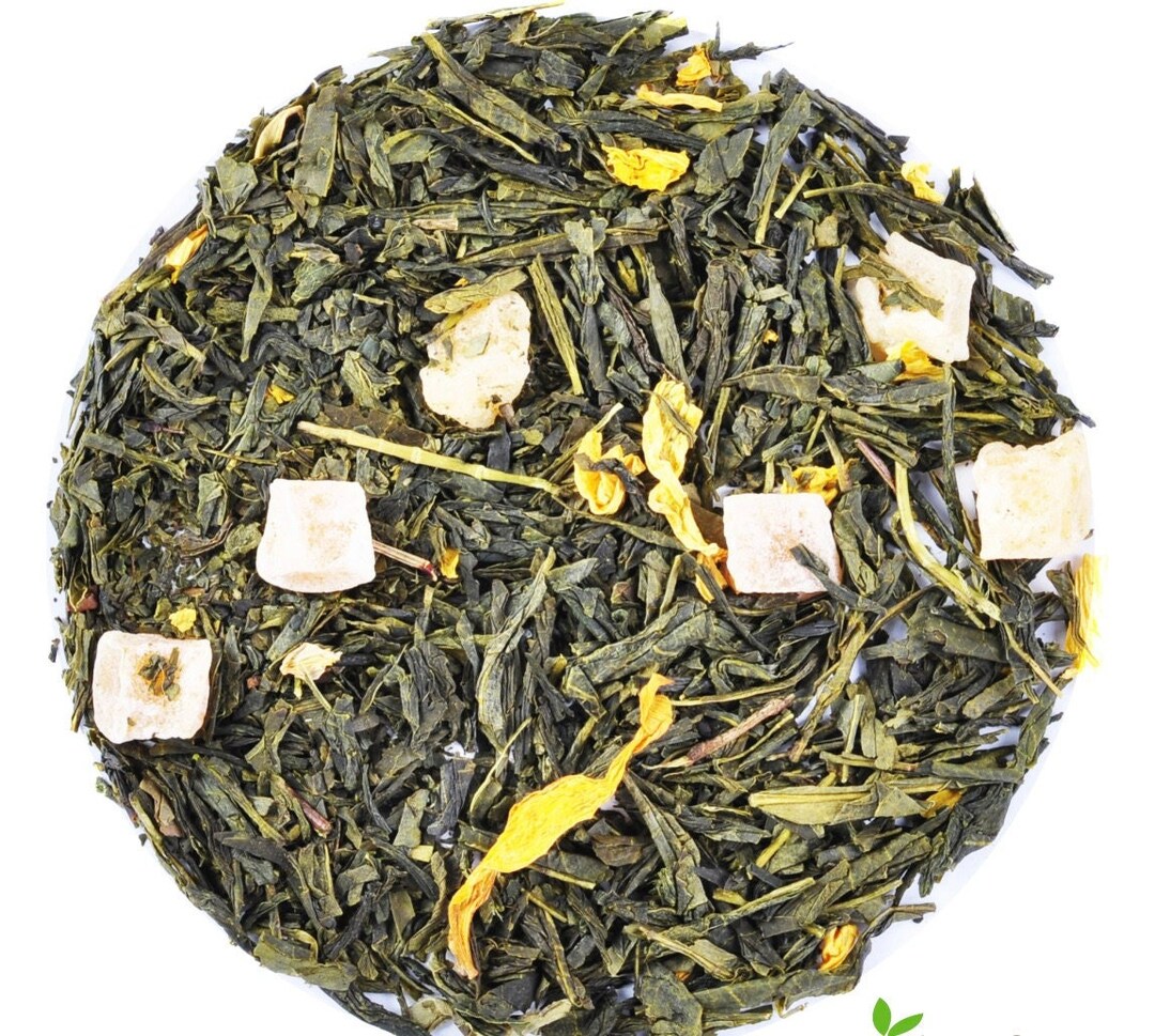 Mango Green Tea Fruit Tea 50g / 1.76 Oz Sencha Green Tea, Candied Mango