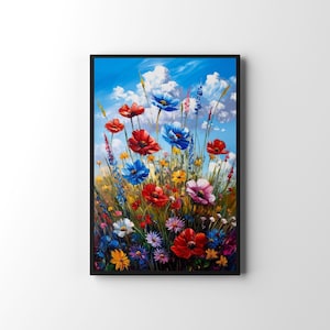 Wildflower Meadow Art Print: Vibrant Botanical Painting, Summer Field Poster