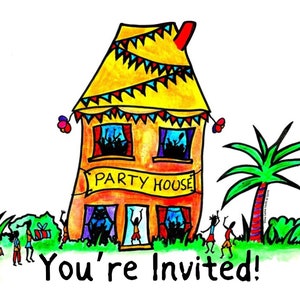 Invito FUN HOUSE PARTY - Confezione da 10 biglietti d'auguri con buste / Tropicale / Estate / Stile caraibico / Celebrazione / Compleanno / Divertimento