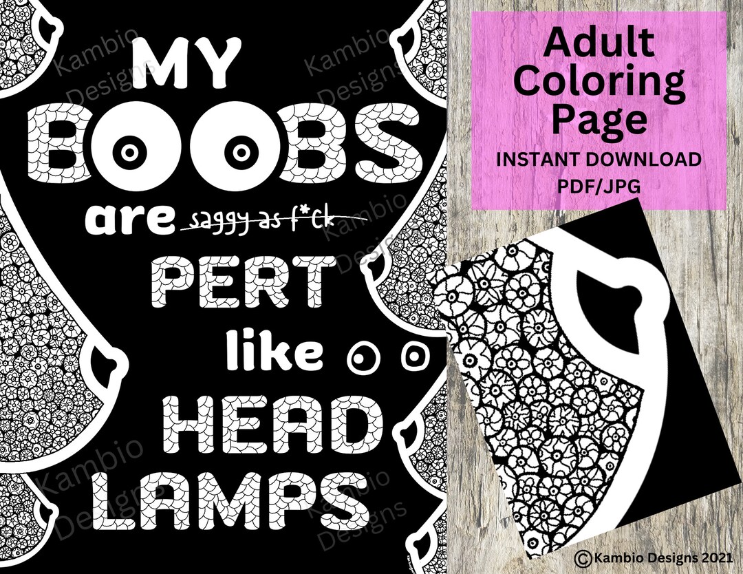 Funny Adult Coloring, Digital Download, Boobs Humour, BLACK Background ...