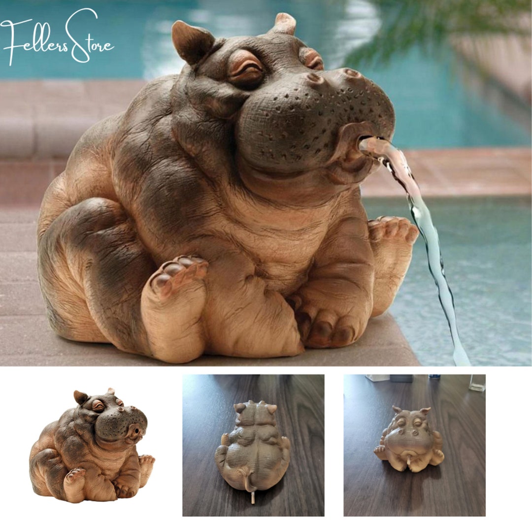 Hippo Pond Statue Whimsical Garden Decoration and Sprinkler for Yard