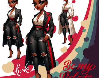 Be My Valentine| Clip Art |  December Dollar Deal| High Res Clip Art| African American| Digital Art Download| Commercial License Included