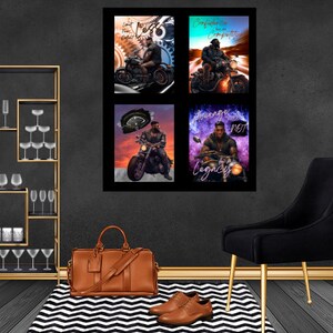 Motorcycle Men Bundle, AI Art Wall Art, African American Art