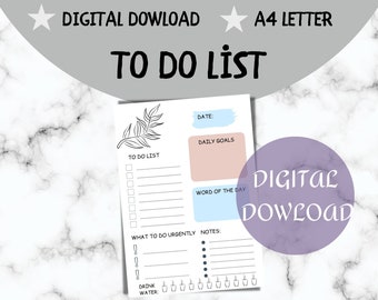 To Do List stampabile, Productivity Planner, A4 Letter, Instant Download, Minimal Productivity Planner, Daily Planner, Daily Schedule