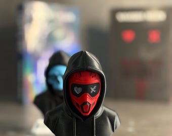 Conjunto de mini busto de hombre enmascarado con calavera: estantería, exhibición de libros, inspirado en Lights Out.